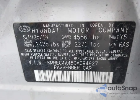 2013 Hyundai Sonata Hybrid Limited from USA, damaged, VIN KMHEC4A45DA094927